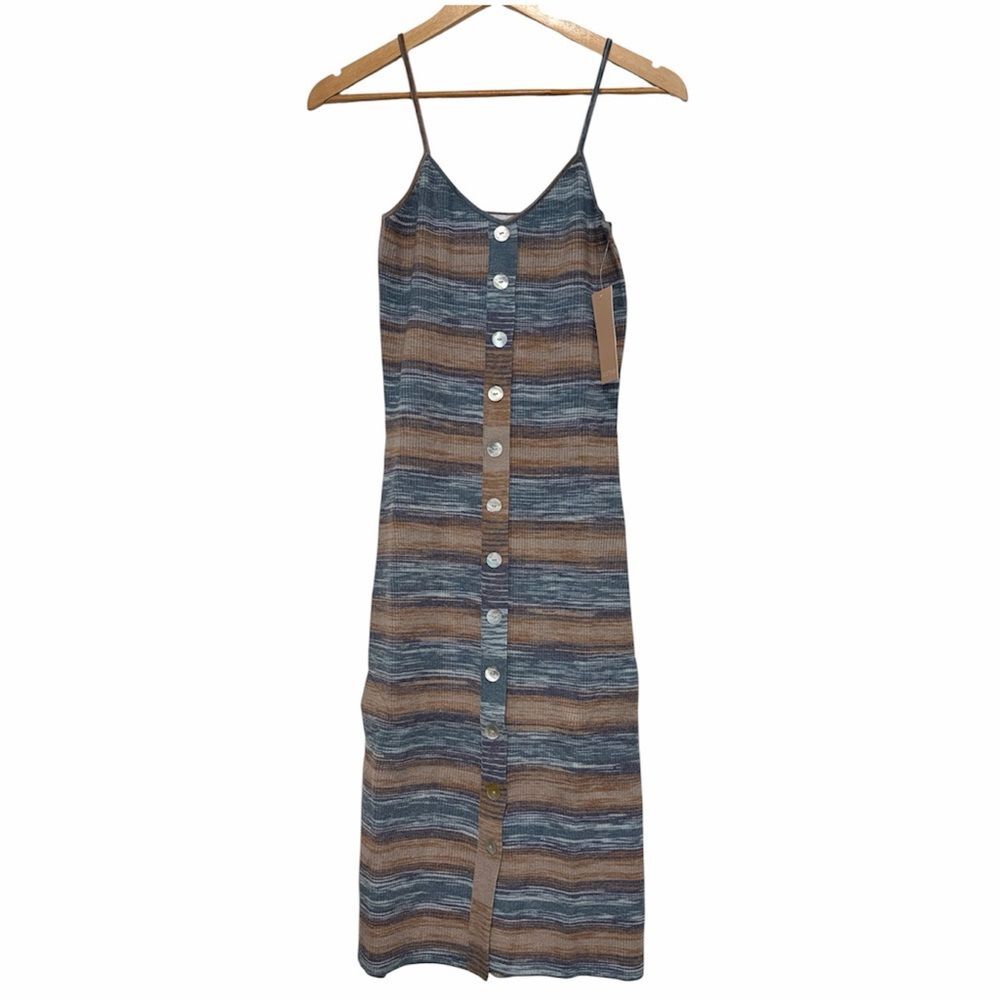 NEW JustFab Knit Ribbed Midi Tank Dress Neutral Coastal Tone Size Small